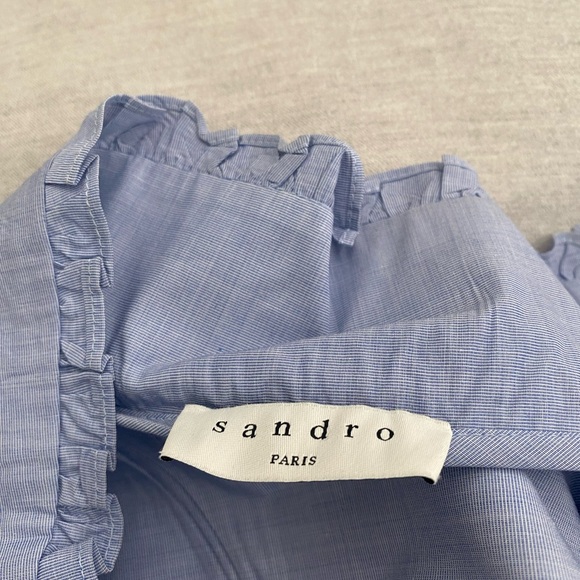 Sandro Oversized cotton Shirt with ruffle and patch pocket square. - Picture 10 of 15
